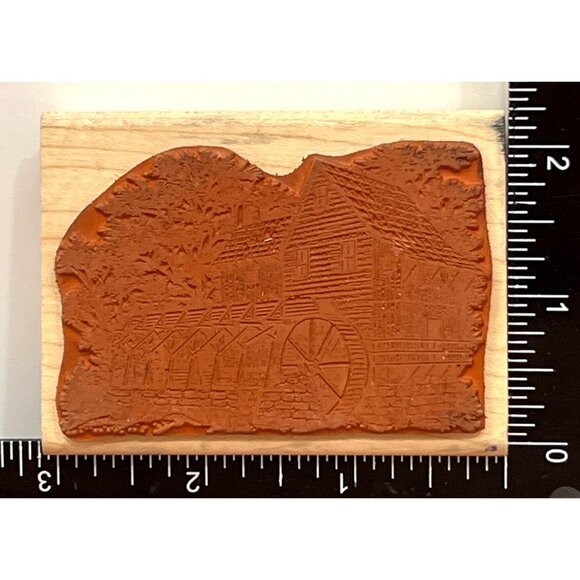 VINTAGE Stampscapes Water Mill 142E Scene Rubber Stamp ON Woodblock - Picture 3 of 5